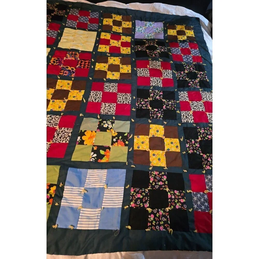 Vintage Handmade Patchwork Quilt Cottage Festival Blanket Bohemian Hippie